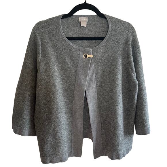 Chico's Gray Knit Sweater Hardware Detail Cardigan Sweater Size 1 Women's Medium - Picture 1 of 6
